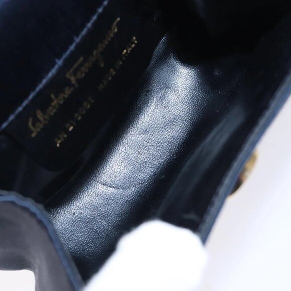 Salvatore Ferragamo Gancini Hand Bag Satin Navy Gold Auth 134768 - Picture 13 of 16